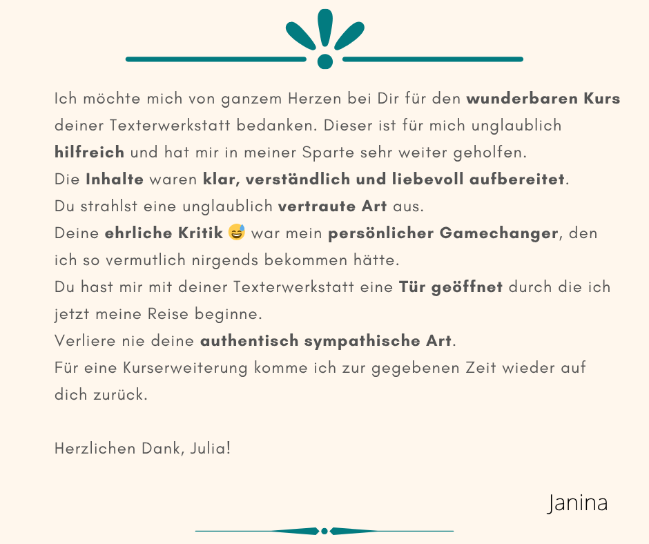 Feedback Schreibwerkstatt Janina
